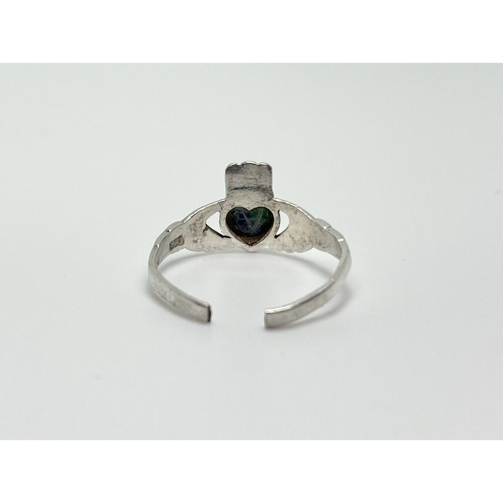 1970s Vintage Sterling Silver .925 & Blue Green Lapis Claddagh Ring, Size 7 - Picture 4 of 5